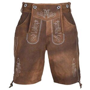 Authentic Bavarian Lederhosen for Men with Suspenders Oktoberfest Costume Short